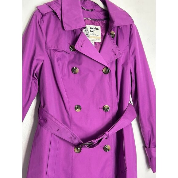 London Fog Women's Heritage Trench Coat w/ Hood & Liner in Purple - Sz S - Picture 4 of 12